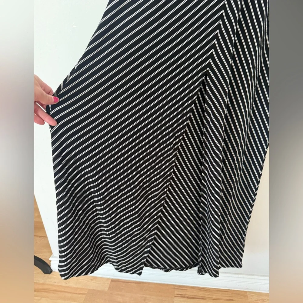White House Black Market WHBM Black & White Striped Tie Front or Back Maxi Dress - Picture 8 of 12